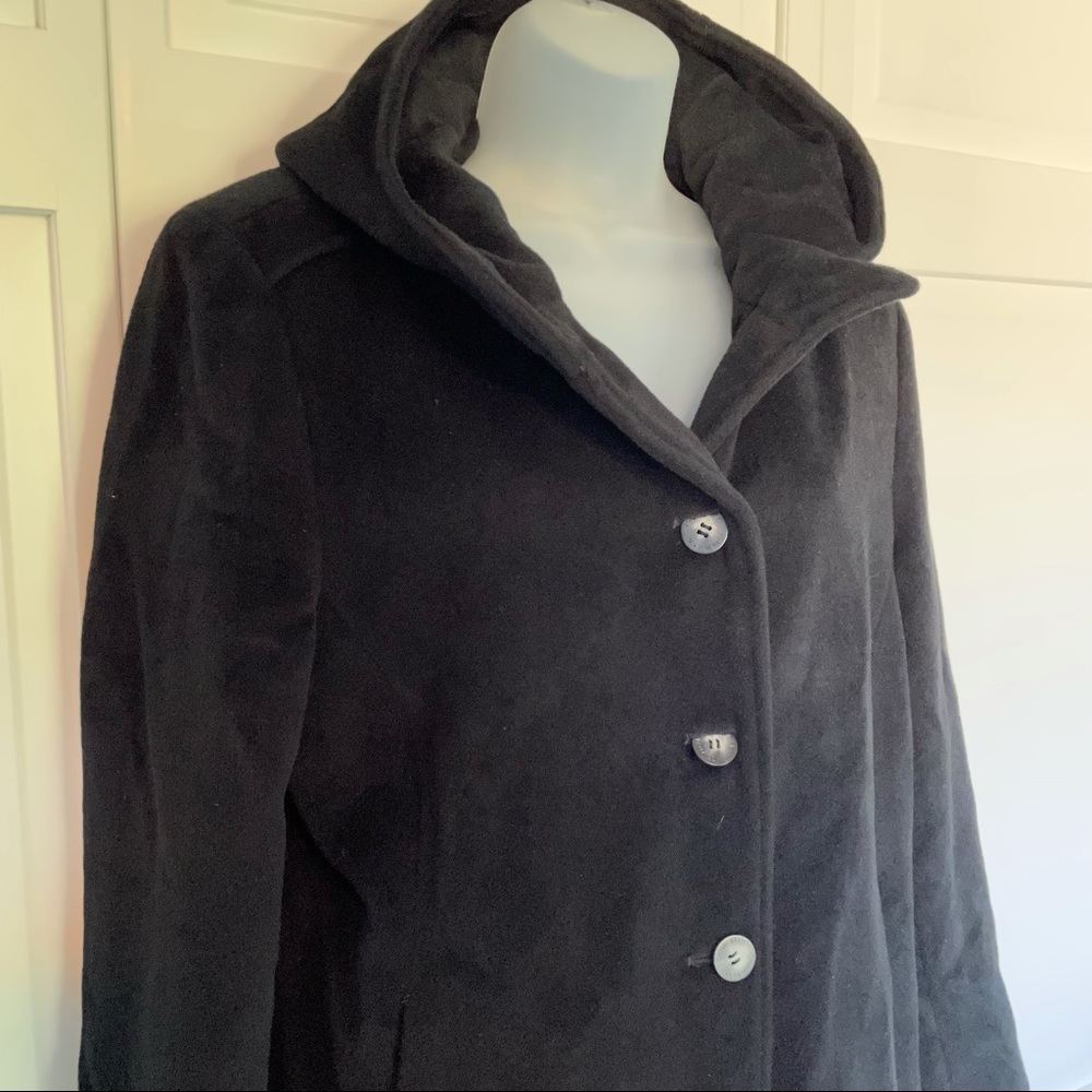 Calvin Klein Wool Angora Black Coat Jacket Hood Button Winter Warm Overcoat - Picture 4 of 8